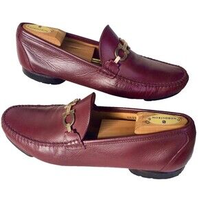 Ferragamo Mens Gancini Loafers 10 Gold Horse Bit Buckles Leather Burgundy Shoes